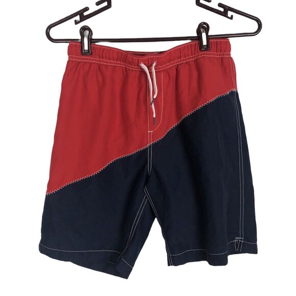Lands' End Red Navy Blue Swim Shorts Boys Large 14-16 Inner mesh cut out - Picture 1 of 6